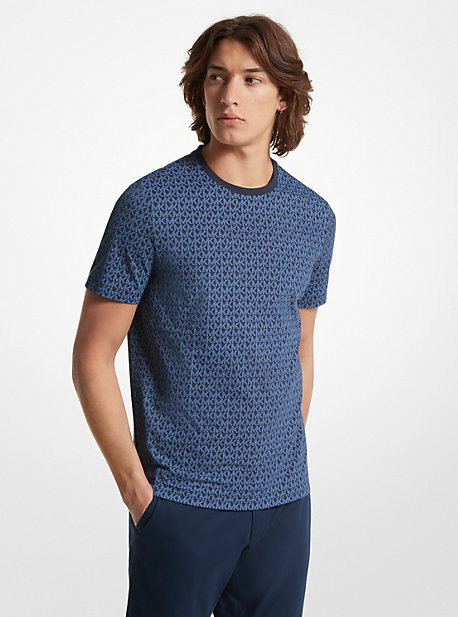 MK T-Shirt Aus Baumwolle Mit Signature-Logomuster - Blau - Michael Kors von Michael Kors Mens