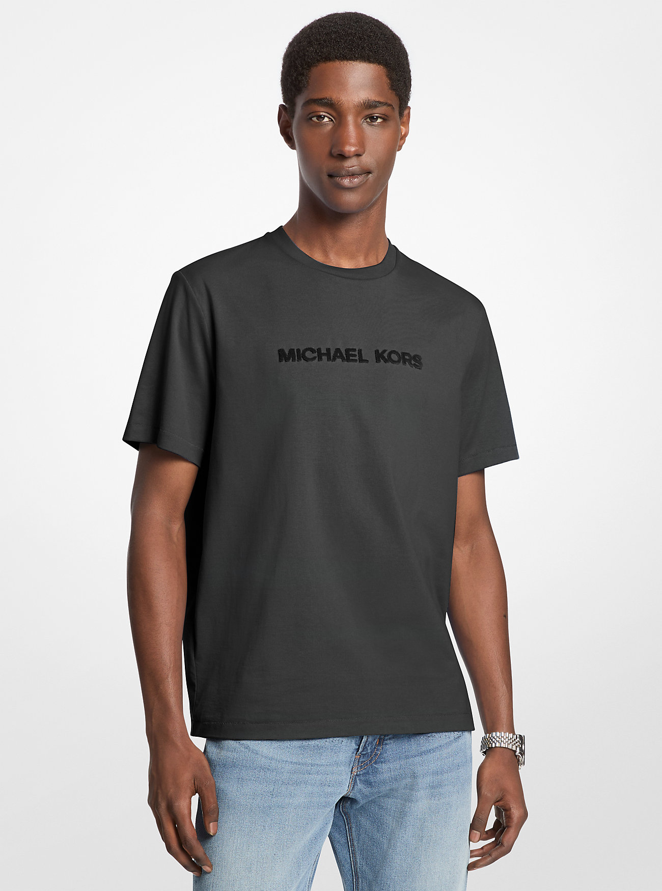 MK T-Shirt Aus Baumwolle Mit Strukturiertem Logo - Schwarz - Michael Kors MK T-Shirt Aus Baumwolle Mit Strukturiertem Logo - Schwarz - Michael Kors von Michael Kors Mens