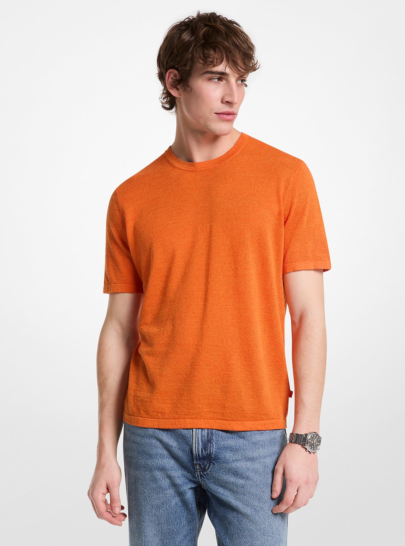 MK T-Shirt Aus Leinen Und Baumwolle - Orange - Michael Kors von Michael Kors Mens