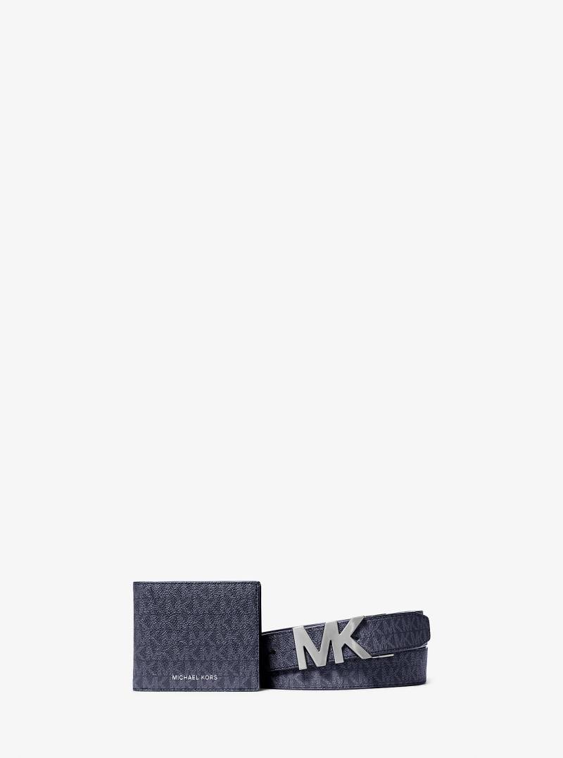 MK Brieftasche Und Wendbarer Gürtel Mit Signature-Logomuster Im Geschenkset - Blau - Michael Kors von Michael Kors Outlet