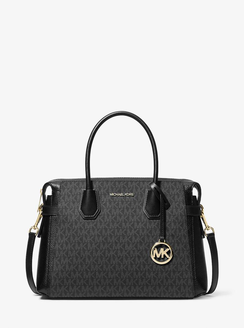 MK Henkeltasche Mercer Medium Aus Leder Und Signature-Logostoff Mit Zierbändern - Schwarz - Michael Kors von Michael Kors Outlet