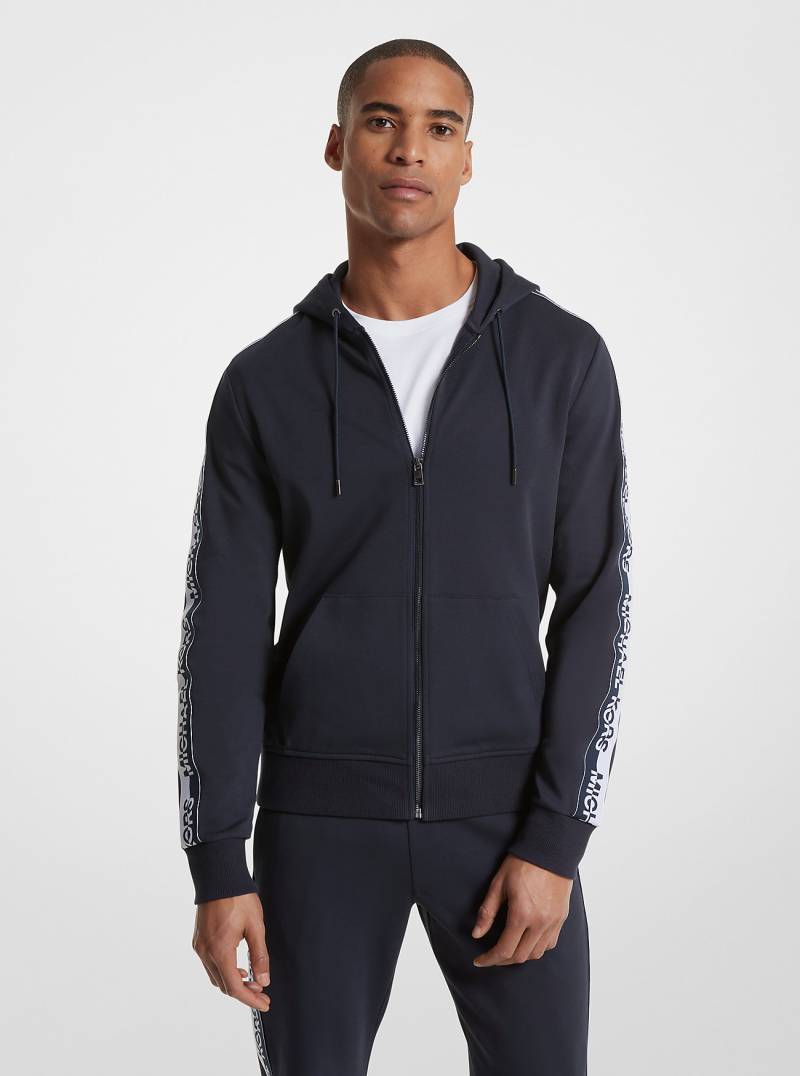 MK Kapuzenpullover Aus Baumwollmischgewebe Mit Reißverschluss Und Logostreifen - Blau - Michael Kors von Michael Kors Outlet