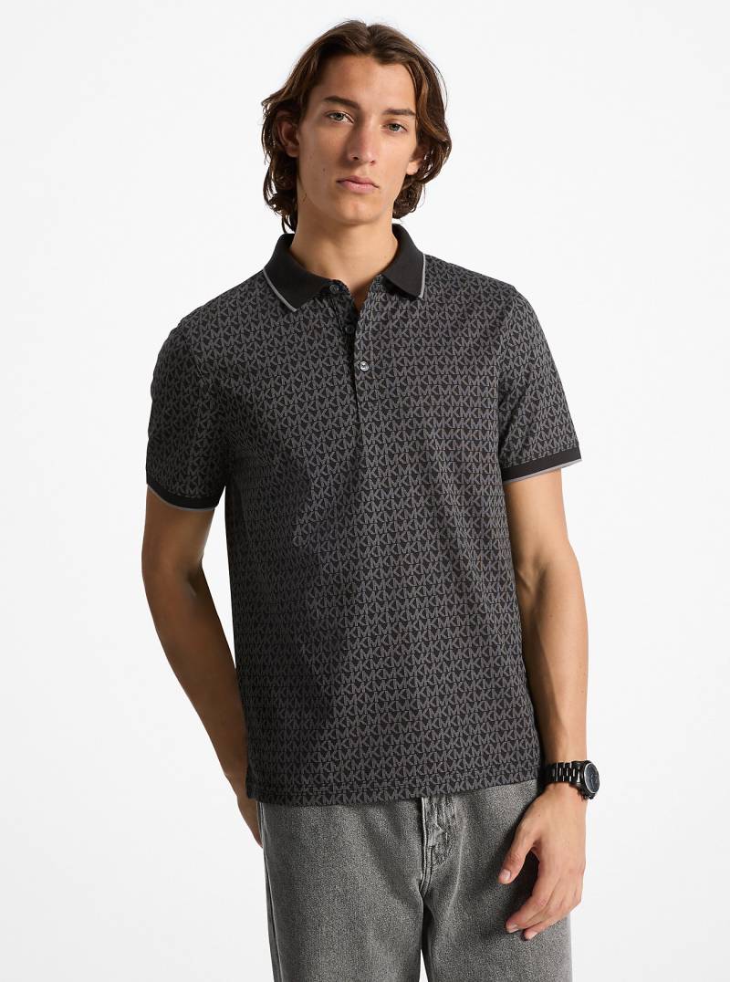 MK Poloshirt Greenwich Aus Baumwolle Mit Signature-Logomuster - Schwarz - Michael Kors von Michael Kors Outlet