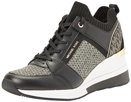 MICHAEL KORS Damen Georgie Knit Trainer Sneaker, Black/Gold, 37 EU von Michael Kors