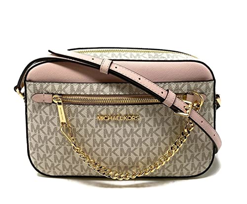 MICHAEL KORS Jet Set Saffiano Leather Crossbody Bag (Vanilla Sig Powder Blush) von Michael Kors