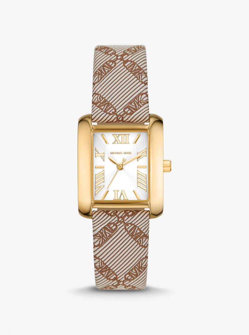 MK Armbanduhr Mini Emery Im Goldton Mit Armband Aus Jacquard Mit Empire-Logomuster - Braun - Michael Kors von Michael Kors