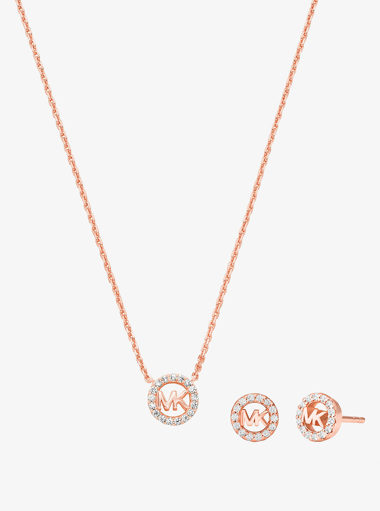MK Halskette Fulton Und Ohrringe Aus Sterlingsilber Mit Edelmetallbeschichtung Und Pavé-Logo Im Set - Rosé-Goldton - Michael Kors von Michael Kors
