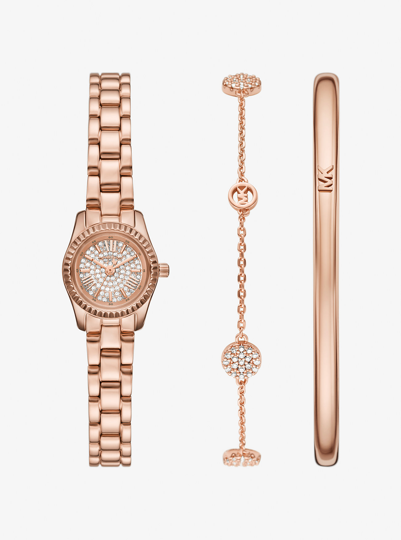 MK Kleine Pavé-Armbanduhr Lexington Und Schmuck Im Rosé-Goldton Im Geschenkset - Rosé-Goldton - Michael Kors von Michael Kors