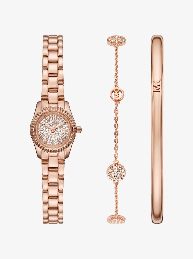 MK Kleine Pavé-Armbanduhr Lexington Und Schmuck Im Rosé-Goldton Im Geschenkset - Rosé-Goldton - Michael Kors von Michael Kors