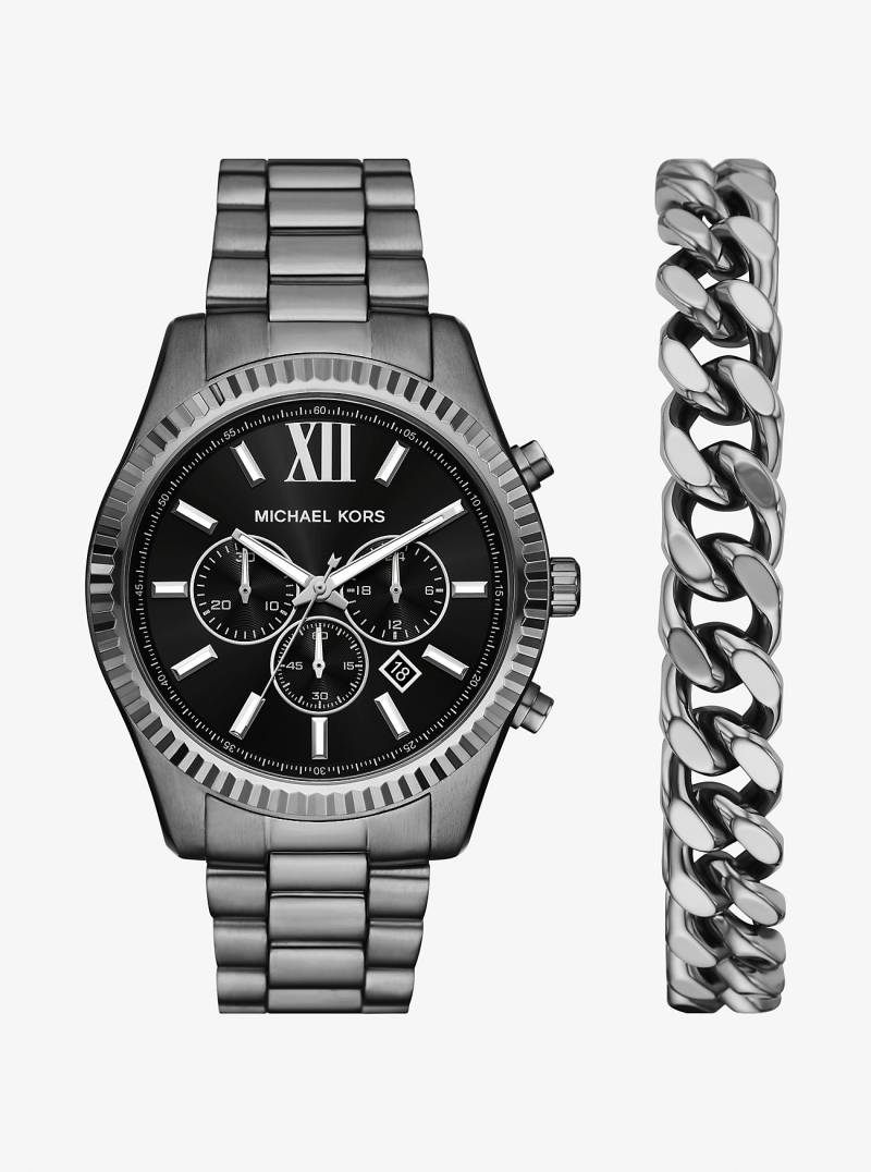 MK Übergroße Armbanduhr Lexington In Mattgrau Und Armband Im Geschenkset - Grau - Michael Kors von Michael Kors