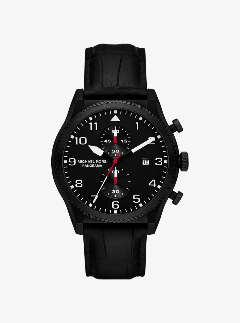 MK Übergroße Armbanduhr Panorama In Schwarz Und Lederarmband Mit Krokodilprägung - Schwarz - Michael Kors von Michael Kors