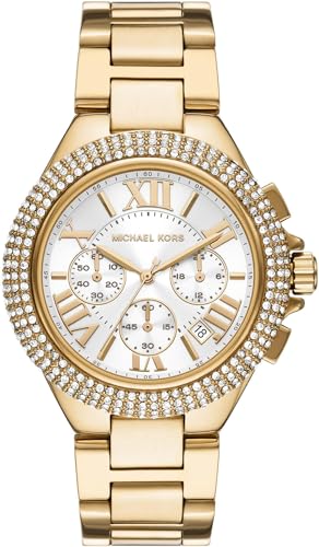 Michael Kors Damenuhr Camille, Chronographenwerk, 43mm goldenes Edelstahlgehäuse mit Edelstahlarmband, MK6994 von Michael Kors