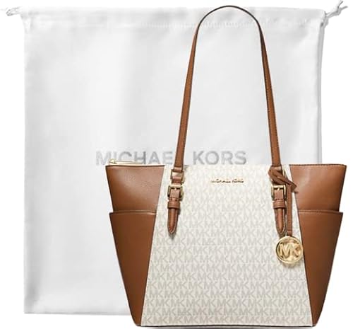 Michael Kors Charlotte Signature Tragetasche, groß, mit Reißverschluss oben, mit XL-Staubbeutel, vanille von Michael Kors