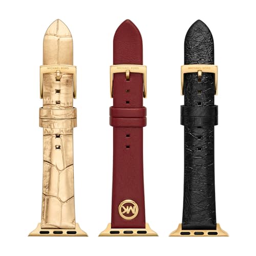 Michael Kors Damen-Geschenkset Apple Watch Bänder 38 mm 40 mm 41 mm 42 mm 44 mm 45 mm Leder schwarz rot goldfarben, MKS8066SET Michael Kors Damen-Geschenkset Apple Watch Bänder 38 mm 40 mm 41 mm 42 mm 44 mm 45 mm Leder schwarz rot goldfarben, MKS8066SET von Michael Kors