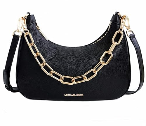 Michael Kors Damen Schultertasche Cora Große Lederkette Reißverschluss Tasche, Schwarz von Michael Kors