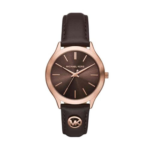 Michael Kors Slim Runway Watch für Damen, 38mm Quarz-Dreizeigerwerk mit Lederarmband von Michael Kors