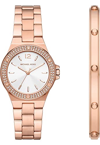 Michael Kors Damen Quartz-Multifunktion Armbanduhr, 33.00mm GehäusegröÃŸe mit weiÃŸ analog Zifferblatt und Rosegold Metallarmband Armband MK1073SET von Michael Kors