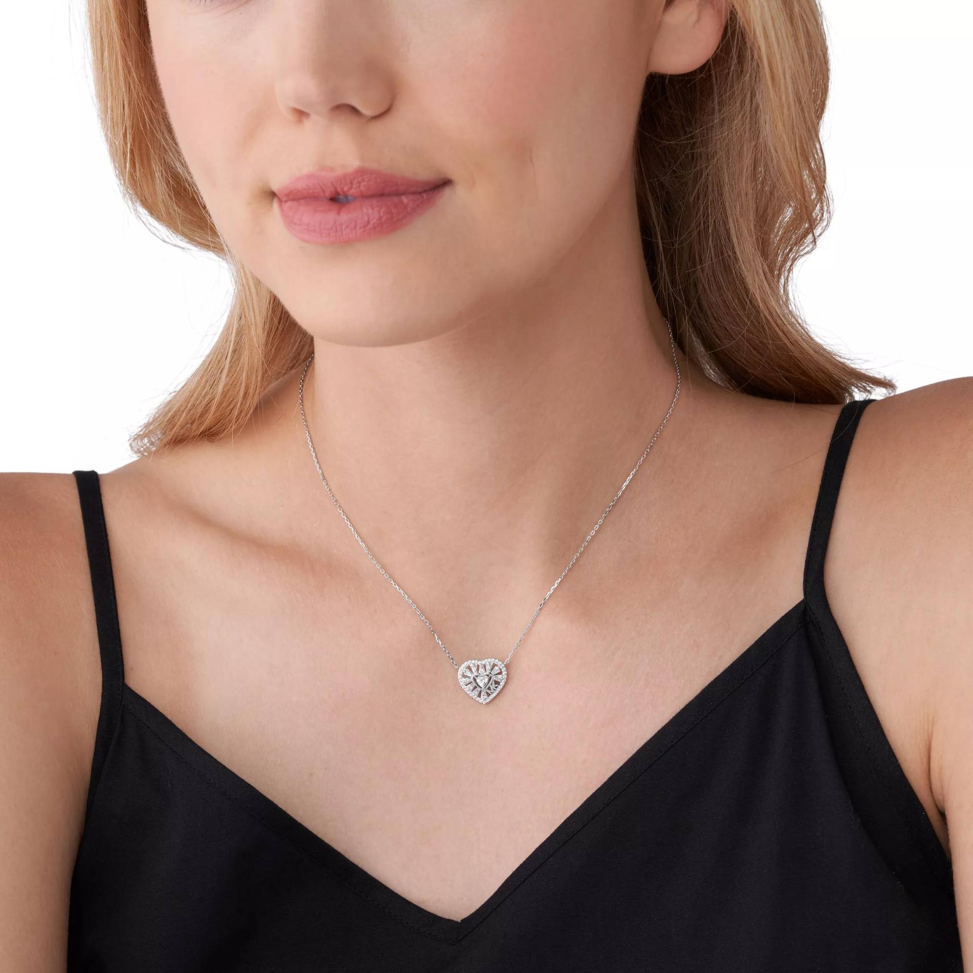 Michael Kors Halskette - Tapered Baguette Heart Pendant Necklace - Gr. unisize - in Silber - für Damen von Michael Kors