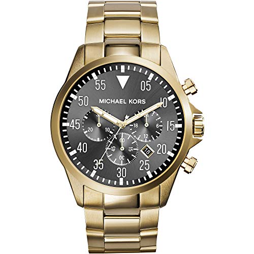 Michael Kors Herren Quartz Armbanduhr, 45.00mm GehäusegröÃŸe mit grau analog Zifferblatt und Gold Metallarmband Armband MK8361 von Michael Kors
