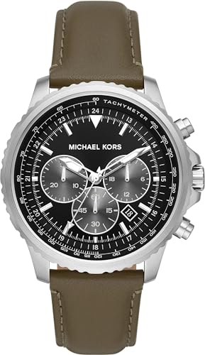 Michael Kors Herrenuhr Cortlandt, Chronographenwerk, 44mm Silbernes Edelstahlgehäuse mit Lederarmband, MK8985 von Michael Kors