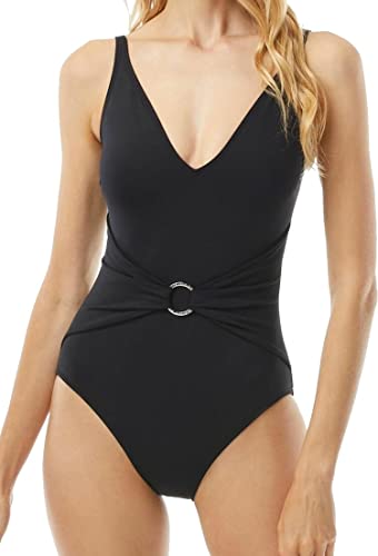 Michael Kors Iconic Solids Sash Logo Trim V-Neck One-Piece with Removable Soft Cups Black 8 von Michael Kors