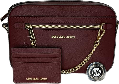 Michael Kors Jet Set Große Kette Crossbody Tasche gebündelt mit SM TZ Coinpouch Geldbörse Haken, Rot (Dark Cherry) von Michael Kors