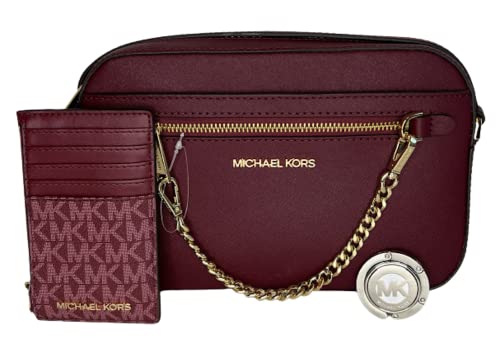 Michael Kors Jet Set Große Kette Umhängetasche gebündelt mit SM TZ Coinpouch Geldbörse Haken, Bordeaux/Signature Mk Bordeaux von Michael Kors