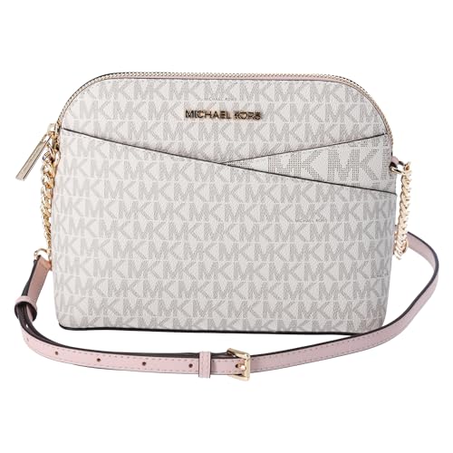 Michael Kors Jet Set Medium Dome Crossbody Vanilla Signature Powder Blush Pink von Michael Kors