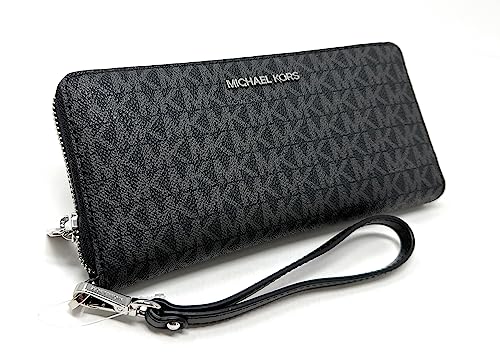 Michael Michael Kors Jet-Set Reise-Geldbörse mit Handgelenk, Schwarz, Signature Mk Black, Large von Michael Kors