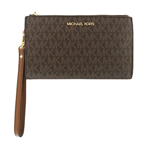 Michael Kors Jet Set Travel Double Zip Wristlet - Signature PVC (Brown PVC/Dark Acorn) von Michael Kors