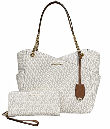 Michael Kors Jet Set Travel Large Chain Shoulder Tote Vanilla MK Signature Logo Bundled with Jet Set Travel Continental Wristlet Vanilla Signature MK von Michael Kors