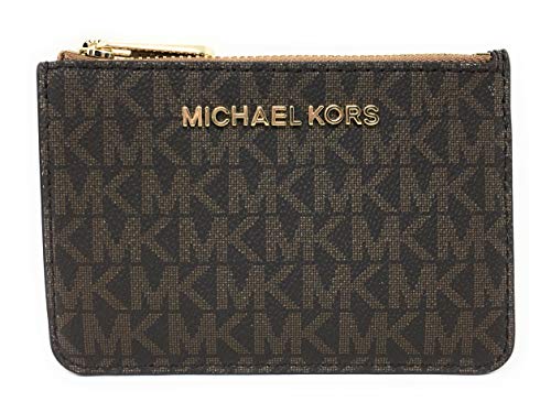 Michael Kors Jet Set Travel Kleine Reißverschlusstasche mit Ausweishalter – Twill PVC beschichtet, Braun und Quaste, Taille Unique, Twill von Michael Kors