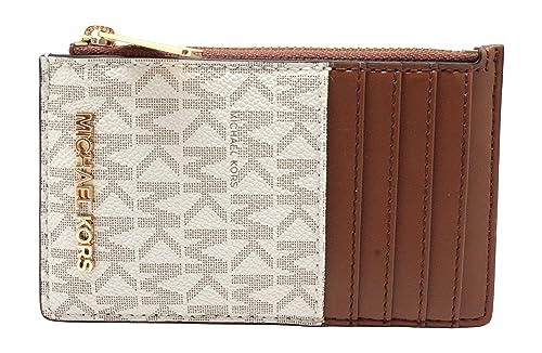 Michael Kors Jet Set Travel Top Zip Card Case Wallet Coin Pouch Vanilla, Braun von Michael Kors