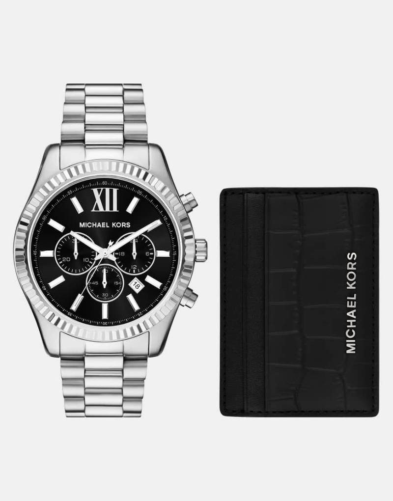 Michael Kors - Lexington - Geschenkset mit Armbanduhr aus Edelstahl in Silber und Kartenetui von Michael Kors