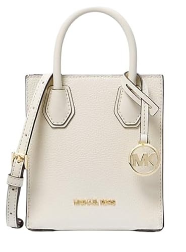 Michael Kors Mercer Umhängetasche aus genarbtem Leder, extra klein, Helles Cremeweiß von Michael Kors