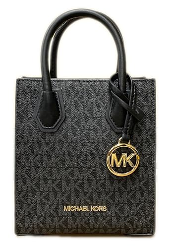 Michael Kors Mercer Umhängetasche aus genarbtem Leder, extra klein, Schwarzes PVC/Gold von Michael Kors