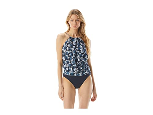 Michael Kors Palm Mix Blouson High Neck Tankini Top, new navy, Small von Michael Kors