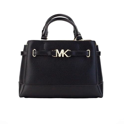 Michael Kors Reed Small Center Zip Logo Belted Satchel Crossbody Schwarz Leder, Schwarz von Michael Kors