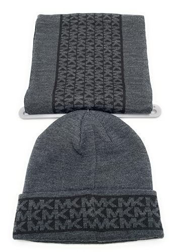 Michael Kors SET Schal&Mütze I Herren I Winterschal I Beanie I Wollschal I Wintermütze I One Size I Weiche Acrylwolle I Logo I Hat and Scarf Men I GRAU 8676 von Michael Kors