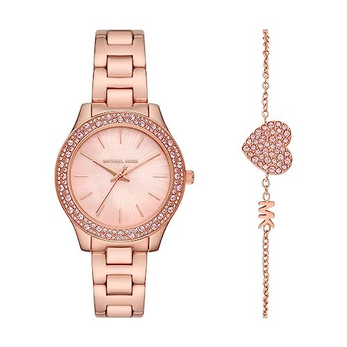 Michael Kors Damenset Uhr Liliane 3-Zeiger-Werk Edelstahl roségoldfarben Armband, MK1068SET von Michael Kors