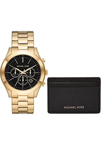 Michael Kors Herrenset Uhr Chronograph Slim Runway Edelstahl goldfarben, MK1076SET von Michael Kors