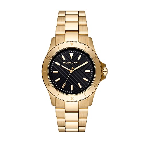 Michael Kors Everest Uhr für Herren, Quarzwerk mit Edelstahl- oder Lederarmband, Goldton und Schwarz, 40MM von Michael Kors
