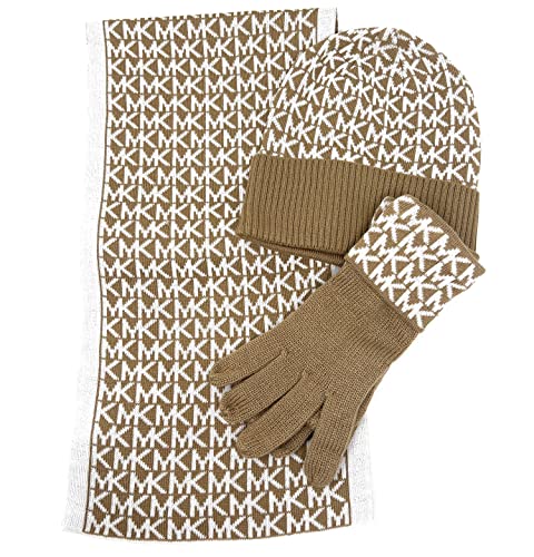 Michael Kors Women's Circle Logo Scarf, Hat, Glove Set, Camel/Cream von Michael Kors