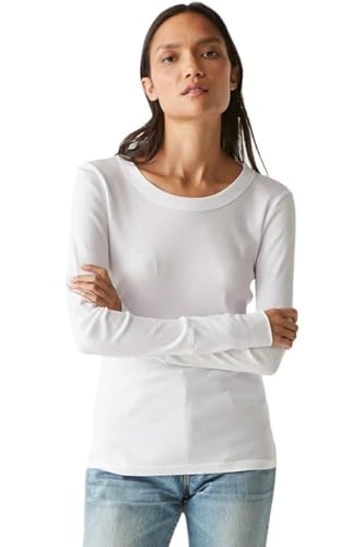 Michael Stars Kelso Damen Langarm Basic Band Crewneck T-Shirt, Weiss/opulenter Garten, Einheitsgröße von Michael Stars