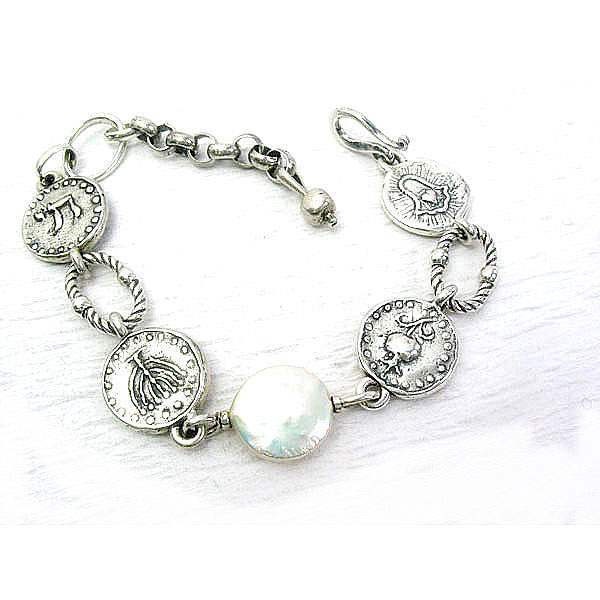 sterling Silber Uralte Münzen Und Perlen Verstellbares Armband von MichaelBromberg