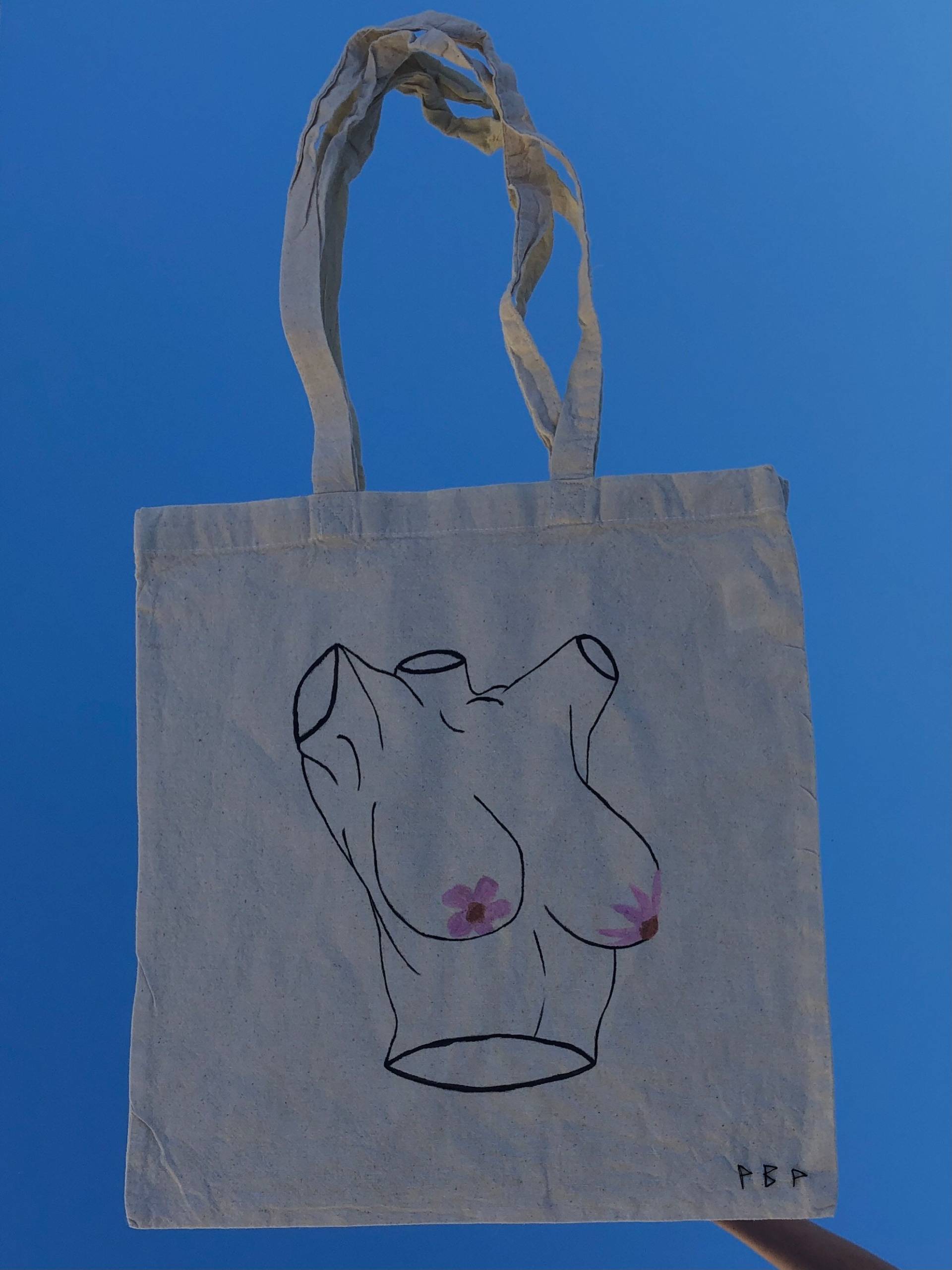Tragetasche Jutebeutel Oberkörper Frau Blumen Skulptur Pink Geschenk Strandtasche Wieder Verwendbar Baumwolle von MichaelasArtPrints