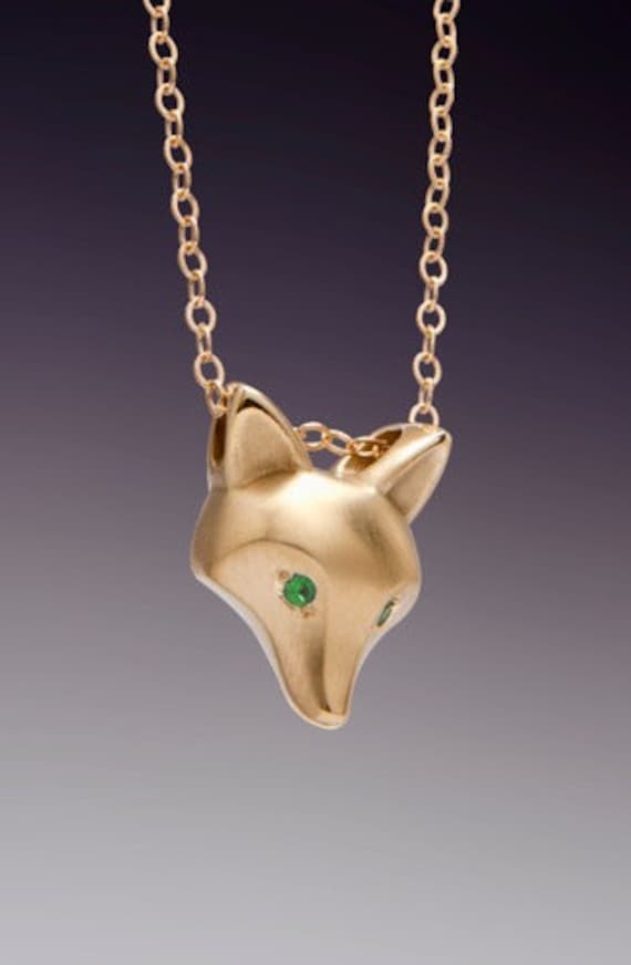 Bronze Fuchs Anhänger , Edelstein Augen.wählen Sie Ihre Farbe Gold Filled Kette von Michaeltatom