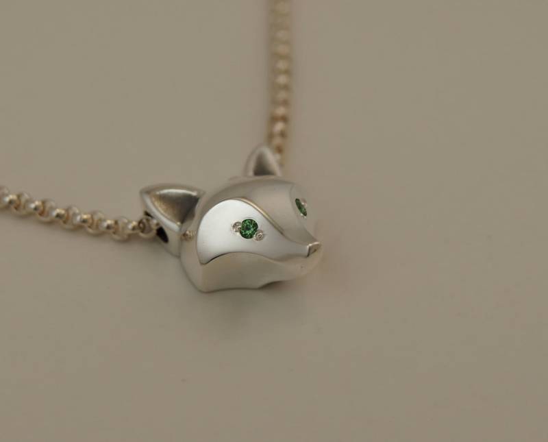 Silber Fuchs Anhänger. Edelstein Augenfarbe, Hoch Poliert.mit Kette von Michaeltatom