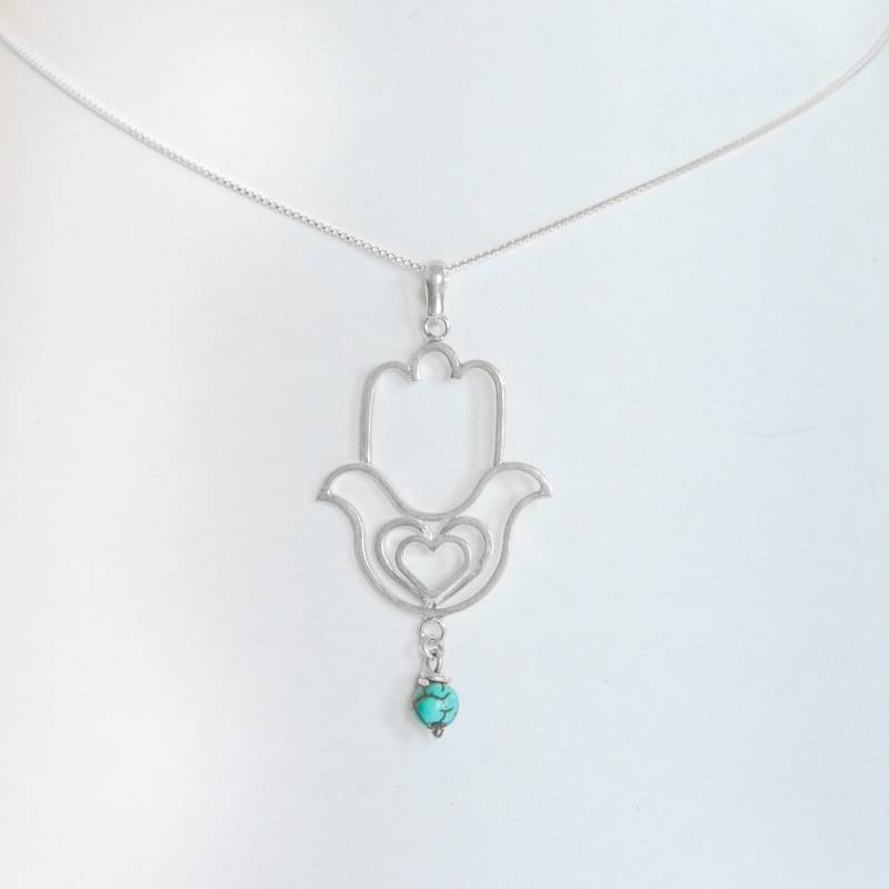 Glücksbringer Halskette, Silber Hamsa Hand Kleiner Türkis Anhänger, Alltägliche Anhänger Zierliche Handgemachte Halskette von MichalBenAriJewelry