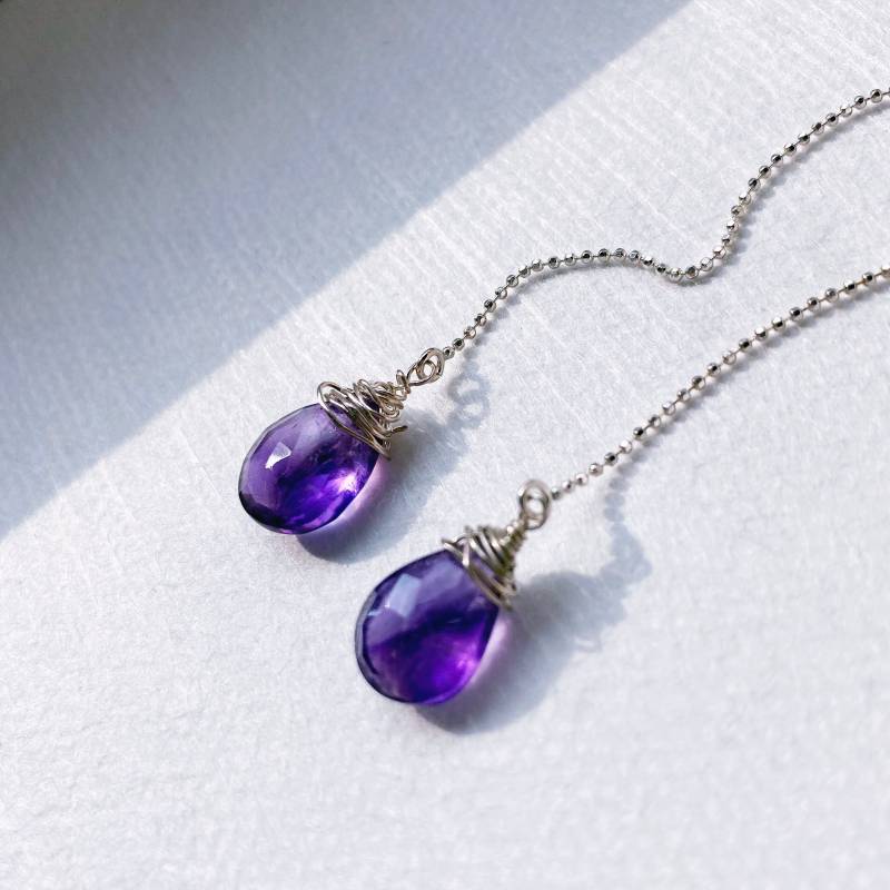 Einfädler Ohrringe - Amethyst 925 Silberne Ohrringe, Silber Kabelkette Ohrringe Einfädler Ohrringe - Amethyst 925 Silberne Ohrringe, Silber Kabelkette Ohrringe von Micharzoee